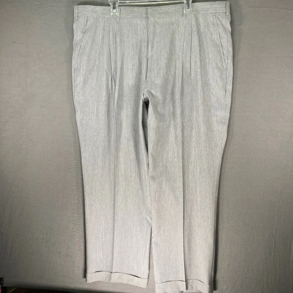 Montique Men‎ Size 46 Grey Striped Polyester Pleated Dress Pants